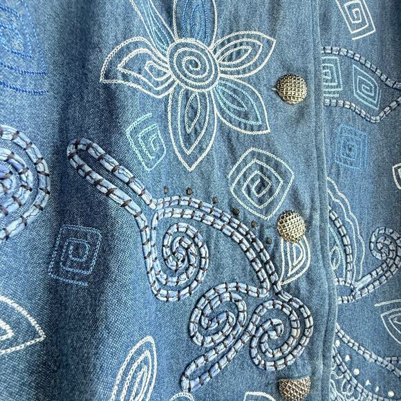 Vintage Embroidered Denim Jacket Boho Western Floral Women’s XL Drapers & Damons - Picture 6 of 8